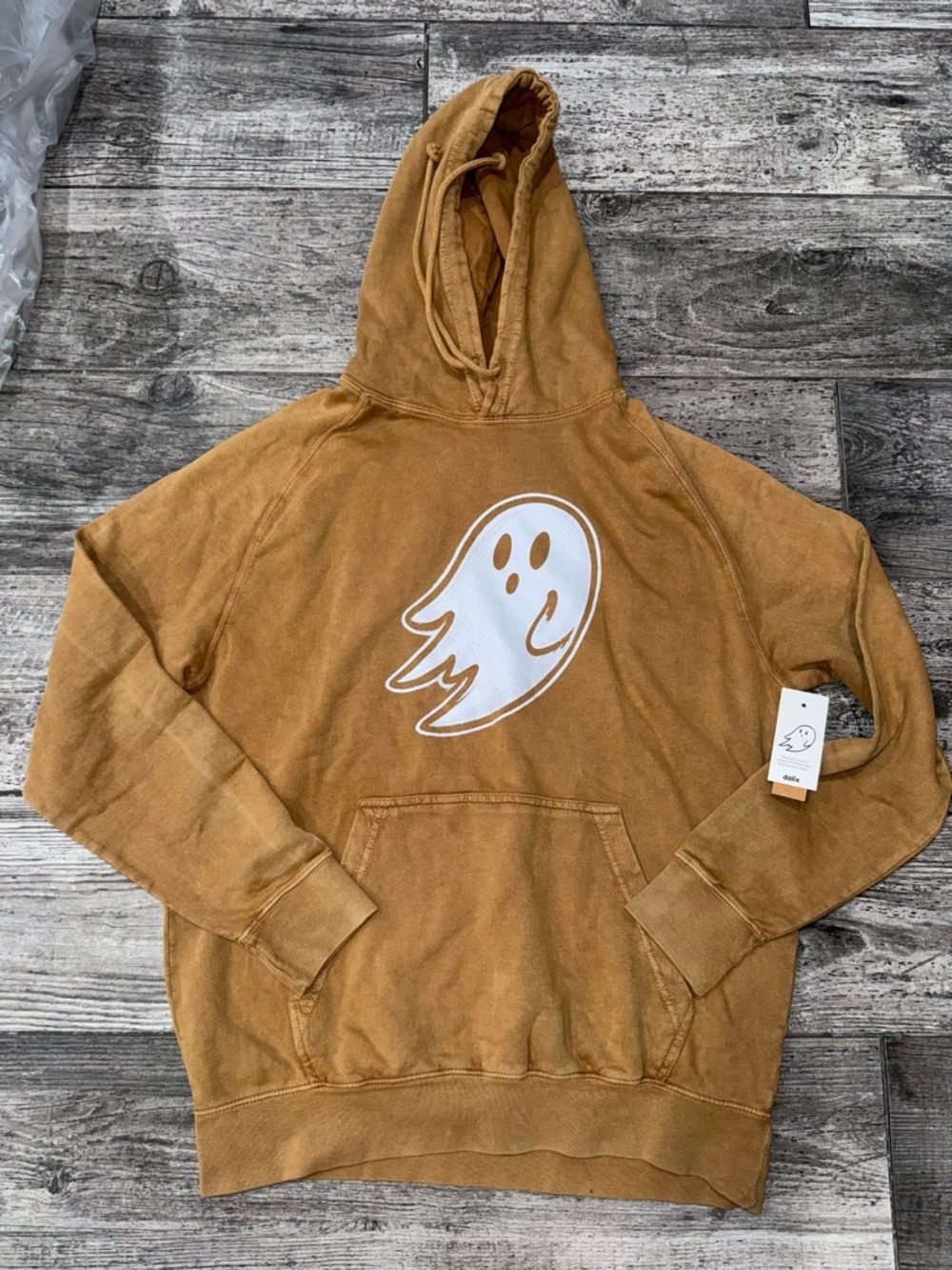 Ghost Logo Pullover Hoodie in Mustard Brown
